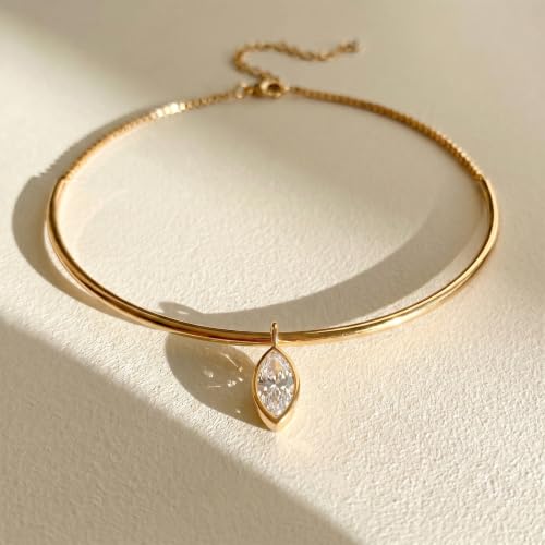 Gold Choker Necklace Dainty 14K Gold Plated Collar Necklace with Cubic Zircon Pendant Necklaces Fashion Minimalist Summer Crystal Collar Necklaces Boho Jewelry - style: CZ Horse eye Shape