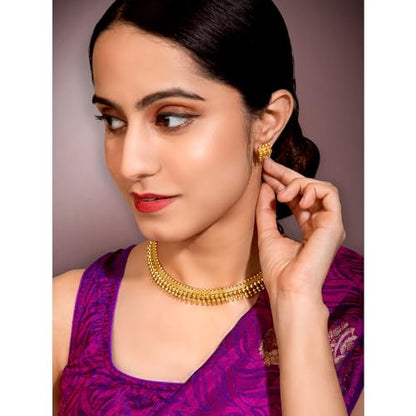Aheli Bollywood Traditional Gold Tone Short Necklace Earrings Jewelry Set Gift for Women Wedding Party Ethnic Fashion Wear - color: Gold 3