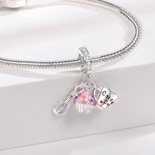 925 Sterling Silver Charms fits Bracelets and Necklace Pendant Bead Charms Jewelry Gift for Women Family Friends - style: Cake Baking