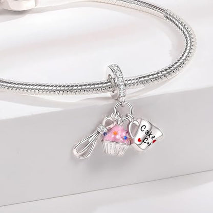 925 Sterling Silver Charms fits Bracelets and Necklace Pendant Bead Charms Jewelry Gift for Women Family Friends - style: Cake Baking