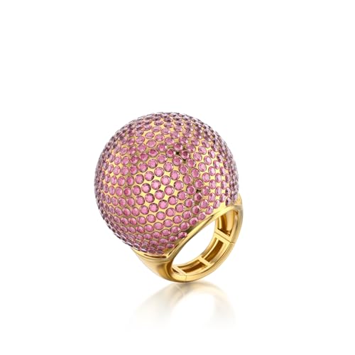 Gold Snowball Rhinestone Cocktail Ring – Adjustable Stretch Sparkling Party Jewelry for Women, Elegant Costume Ring for Evening Wear, Wedding, Prom - color: pink