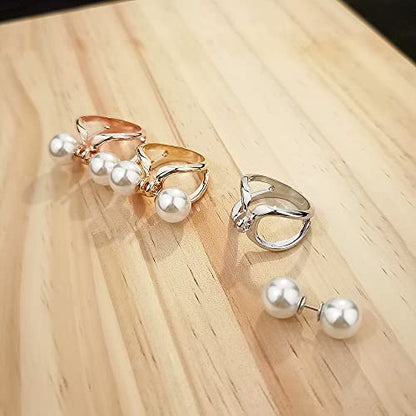 Double Pearls Silk Scarf Ring Clip Brooch for Women Girls 10mm Artificial Shell Pearl Butterfly Bowknot Shawl Scarves Statement Finger Rings Size 8 Dainty Mother's Birthday Wedding Party Jewelry Gift - color: Silver