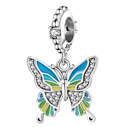 MULA 925 Sterling Silver Charms for Bracelets and Necklace Family Pendants | Airplane Travel Dangle Beads Family Tree Jewelry Charms for Women - color: Blue Butterfly Charm
