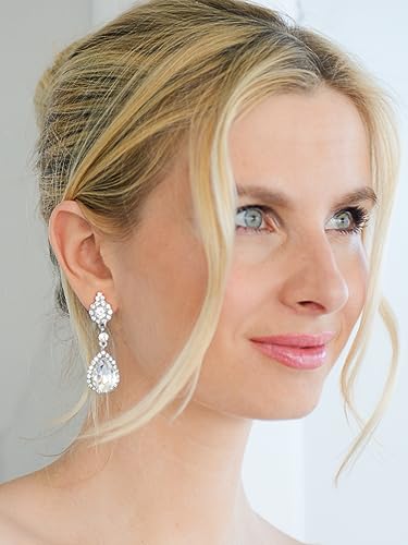 Mariell Black Crystal Teardrop Dangle Earrings, Jewlery for Brides, Bridesmaids, Prom and Wedding Parties - color: Silver