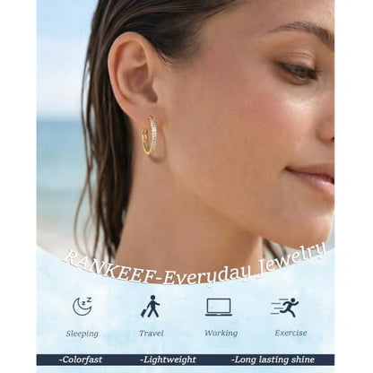 RANKEEF Small Rhinestone Hoop Earrings 925 Silver Everyday Cartilage Hoops Hypoallergenic Dainty 14K Gold Plated Huggie Sparkle Double Row Cubic Zirconia Hoop Earrings 10/15/20/25mm - color: Gold, size: 20mm
