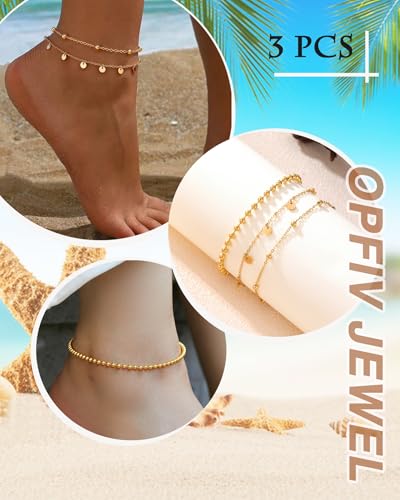 2/3 PCS Gold Anklets for Women Waterproof Boho Starfish, Seashell, Heart & Butterfly Charms Ankle Bracelets Non Tarnish Adjustable Layered Cuban Beaded Foot Chain Beach Jewelry for Summer Vacations - color: Gold Set 4