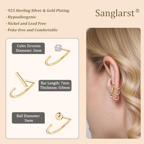 925 Sterling Silver 14K Gold Plated Huggie Half Hoop Earrings | Sleep-Friendly Poke-Free Hypoallergenic Stackable Earring Comfortable & All Day Wear - color: Ball-Yellow Gold