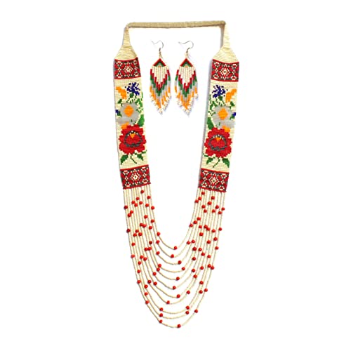 Handmade Native American Style Tribal ethnic Seed Bead Beaded Layered Medallion Necklace La-8