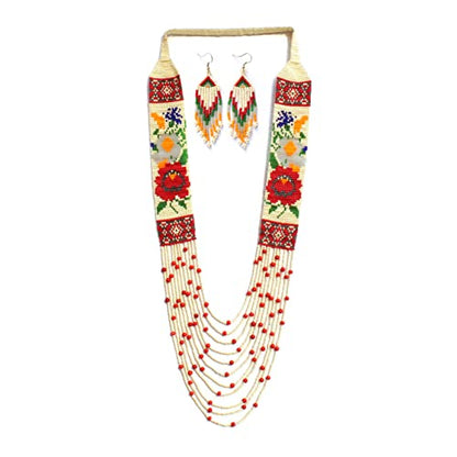 Handmade Native American Style Tribal ethnic Seed Bead Beaded Layered Medallion Necklace La-8
