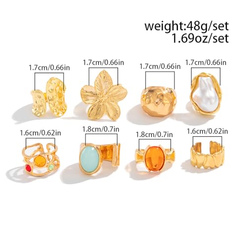 Gold Rings for Women Non Tarnish Stackable Rhinestone Moon Star Rings Dainty Stacking Pearl Butterfly Midi Pinky Thumb Joint Finger Knuckle Ring Set Gold Non Tarnish Jewelry Gifts Trendy Stuff - color: T Chunky Gold Rings 8Pcs