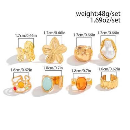 Gold Rings for Women Non Tarnish Stackable Rhinestone Moon Star Rings Dainty Stacking Pearl Butterfly Midi Pinky Thumb Joint Finger Knuckle Ring Set Gold Non Tarnish Jewelry Gifts Trendy Stuff - color: T Chunky Gold Rings 8Pcs