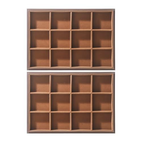 Wood Jewelry Organizer Tray, Bracelet Display (Brown, 2Pc, 12 Grids) | Stackable Jewelry Display, Bracelet Holder, Tangle-Free Bracelet Organizer, Watch Ring Storage - size: 12Grids+12Grids