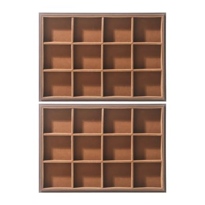 Wood Jewelry Organizer Tray, Bracelet Display (Brown, 2Pc, 12 Grids) | Stackable Jewelry Display, Bracelet Holder, Tangle-Free Bracelet Organizer, Watch Ring Storage - size: 12Grids+12Grids