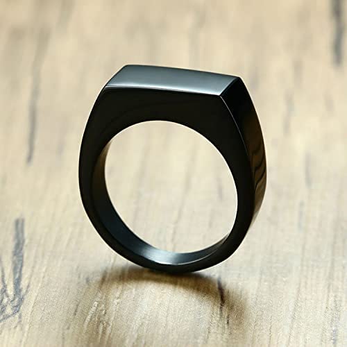 VQYSKO 14K Gold Plated Square Signet Ring | Stainless Steel Band for Men - color: Black