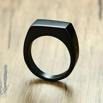 VQYSKO 14K Gold Plated Square Signet Ring | Stainless Steel Band for Men - color: Black