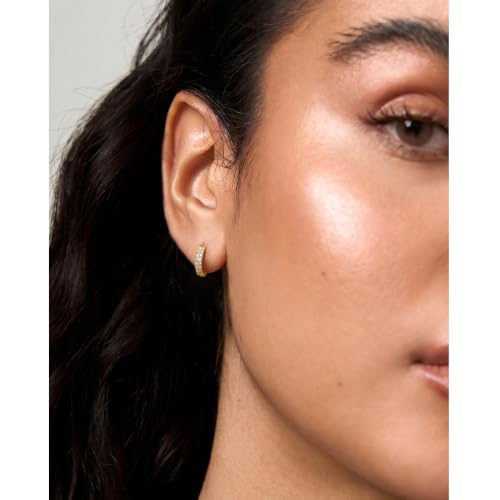 RANKEEF Small Rhinestone Hoop Earrings 925 Silver Everyday Cartilage Hoops Hypoallergenic Dainty 14K Gold Plated Huggie Sparkle Double Row Cubic Zirconia Hoop Earrings 10/15/20/25mm - color: Gold, size: 10mm
