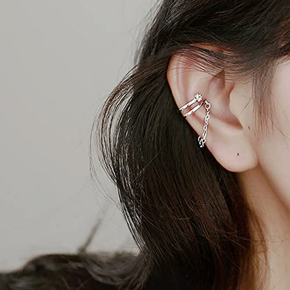 Reffeer Solid 925 Sterling Silver Minimalist Cuff Earrings Chain for Women Cartilage Wrap Earrings Helix Cuffs - color: E-Silver