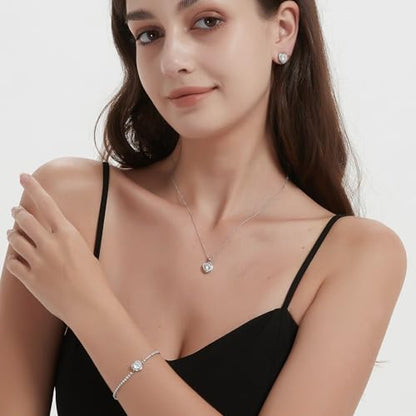 Cubic Zirconia LOVE Heart Jewelry Set Earrings Necklace Bracelet Set for Women Prom Wedding Party Anniversary Birthday - color: clear