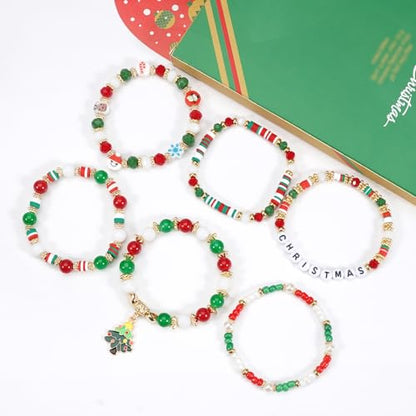 Ardorchid Halloween Bracelets for Women Pumpkin Ghost Steleton Bat Skull Beaded Stackable Stretchy Bracelet Rugby Thanksgiving Christmas Heishi Bracelets - color: Christmas Bracelets-1
