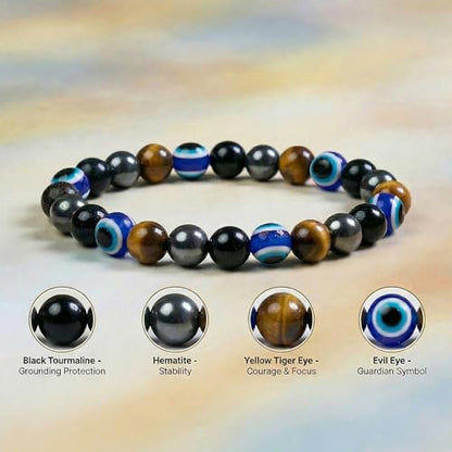 Bivei Protection Crystal Healing Bracelet | 8MM Strength Bracelet Spiritual Stretch Beaded Jewelry for Women Men Gift - color: Protection, size: Large 8-8.27 inch