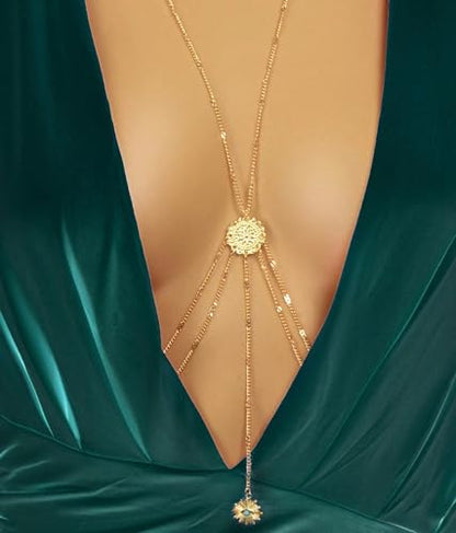 Gold Plated Body Chain for Women, Layered Bikini Waist Chain | Sexy Rhinestone Body Jewelry, Chest Belly Chain, Adjustable Fit, Crossover Design, Summer Beach Parties and Vacations - color: Gold11