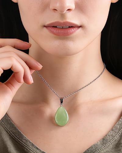 Boho Silver Teardrop Jade Necklaces Green Stone Pendant Necklace for Women Trendy