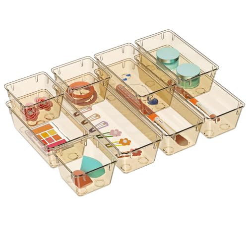 WOWBOX 12 Pack Clear Drawer Organizer Set, Acrylic Drawer Storage Trays, Storage Bins for Makeup, Cosmetics, Jewelries, Utensils, Gadgets, Office, Champagne - color: Champagne, size: 12 PCS