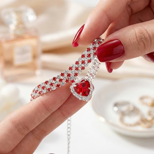 Silver Plated Necklace Earrings Bracelet Crystal Bridal Wedding Jewelry Sets for Wedding princess birthday party Halloween Prom Pageant Jewelry - color: 4-red