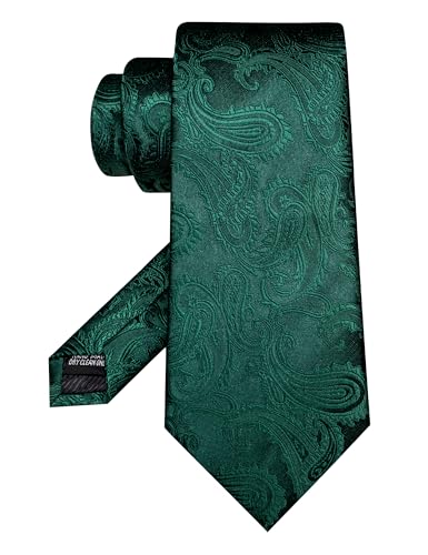 JEMYGINS Mens Paisley Tie and Pocket Square,Lapel Pin,Cufflinks,Tie Clip Sets with Gift Box 5PCS - color: Emerald Green