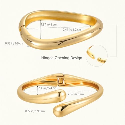 Emibele Gold Bangles for Women, 2PCS Irregular Chunky Gold Bracelet Hinged Open Bangle Bracelets for Women, Fashion Wide Arm Cuff Minimalist Chunky Jewelry Gifts for Valentine Christmas Birthday - style: M Gold