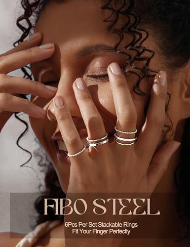 FIBO STEEL 14K Gold Plated Stackable Rings for Women Non Tarnish - Dainty Rings Cubic Zirconia Thin Ring Set Minimalist Thumb Stacking Ring Size 5-11 - size: SIZE 7