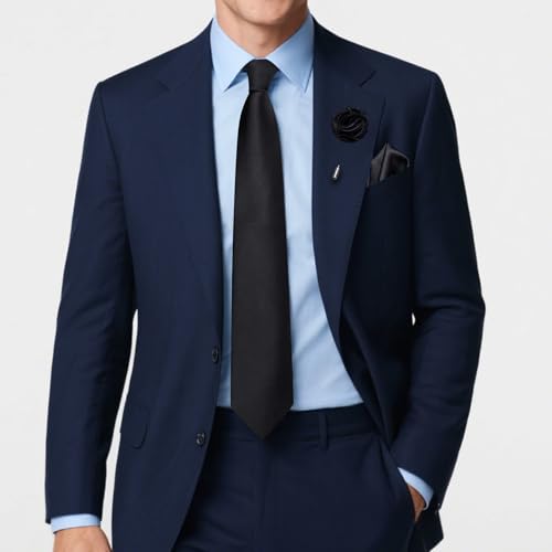 Solid Color Tie and Pocket Square with Tie Clip Lapel Pin Silk Formal Necktie Set Wedding Formal - color: Black