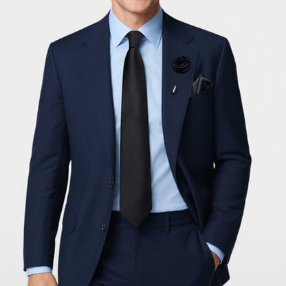 Solid Color Tie and Pocket Square with Tie Clip Lapel Pin Silk Formal Necktie Set Wedding Formal - color: Black