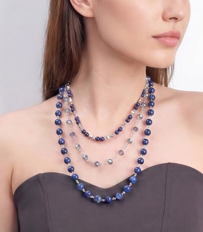 Noessla Layered Beaded Necklaces for Women - 3 Strand Boho Statement Choker Fashion Jewelry Gifts - color: Blue