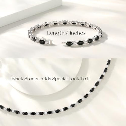 FANCIME Glamour Radiance Sterling Silver Birthstone Tennis Bracelets 7" | Charm Fine Jewelry Birthday Gifts for Women - color: Black Onyx