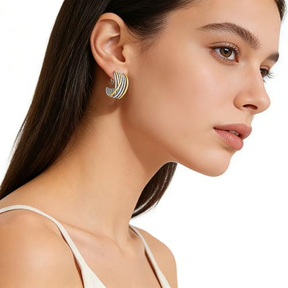 Clip on Earrings for Women Silver and Gold Plated Twisted Rope Hoops Non Pierced C Hoop Earring Lightweight Two Tone Clips Mixed Metal Jewelry Gifts - color: Wide Hoop-silver&gold