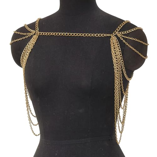 Gold Punk Shoulder Body Chain Jewelry Sexy Multi-layered Tassel Arm Chain Festival Rave Body Chain Summer Beach Back Chain Jewelry for Women Backless