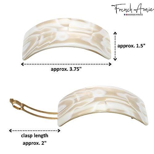 French Amie Broad Curved Oblong Ivory Cream Extra Wide Large Cellulose Acetate Automatic Volume Hair Clip Barrette with Golden Clasp for Women and Girls