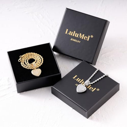 Lulu Mel Silver Heart Necklace 14K Gold Plated Heart Pendant Cubic Zirconia Necklace for Women Men, Iced Out Love Necklace Jewelry Gift Valentine's Day/Mother's Day/Christmas/Anniversary/Birthday Gift - color: Gold, style: Small Heart