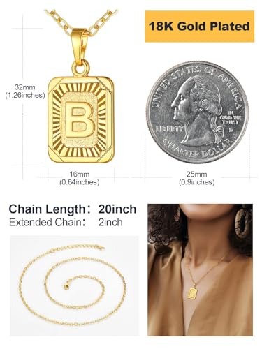 U7 Initial Necklaces for Women, Square Letter Pendant Necklace | Gold & Silver Plated A-Z Pendant | Personalized Large Monogram | 20+2" Adjustable Chain | Gift Packed for Mom Wife Friends - color: a. Gold, style: B