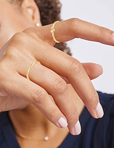 RLMOON Gold Ring Set for Women Dainty Silver Rose Gold Stackable Rings | 14K Gold Plated Simple Heart CZ Pinky Stacking Thumb Rings Plain Band Size 4-12(8-12PCS) - color: Gold Rings