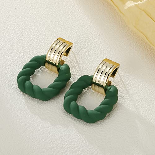 RUOFFETA Rectangle Earrings for Women, Acrylic Square Earrings Twisted Geometric Statement Jewelry - color: Dark Green Gold
