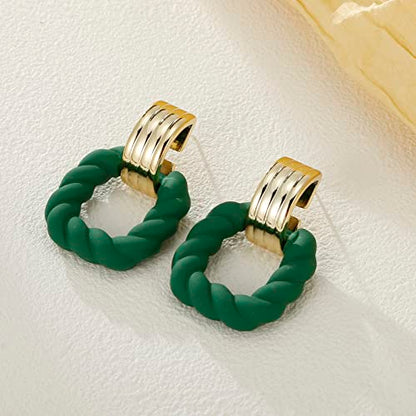 RUOFFETA Rectangle Earrings for Women, Acrylic Square Earrings Twisted Geometric Statement Jewelry - color: Dark Green Gold