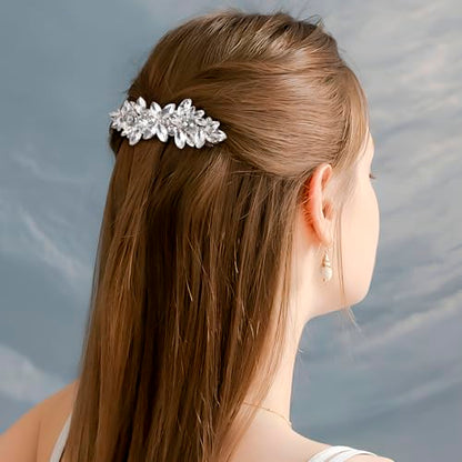 Joez Wonderful 2 Pcs Rhinestone Hair Clips, Silver Bridal Hair Accessories for Women, Sparkly Crystal Hair Pins, Fancy Flower Hair Barrettes for Wedding, Bride (Rhinestone) - color: Rhinestone (2pcs)