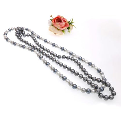 AAA+ Simulated Pearl Strand Necklace Colorful 10mm Pearls Choker Necklaces for Women 1920s Long Costume Jewelry Gift - color: long pearl necklace White Grey Shades 24 Inches