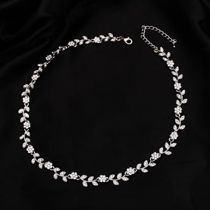 Austrian Crystal Rhinestone Choker Necklace Elegant Flower Leaf Chain Necklace Jewelry for Party Prom Costume Accessories for Women - color: White-Platinum Plated