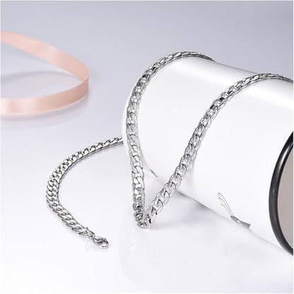 Necklace for Men Stainless Steel Statement Cuban Chain Necklace Gold/Silver/Black Plated 7mm Chain Hip Hop Jewelry 18/20/22/24/26/28/30 Inch - color: 7mm-Silver Cuban Chain, size: Length 18 Inch