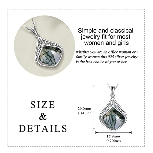 YAFEINI Teardrop Necklace Sterling Silver Filigree Irish Pendant Necklace Natural Stone Moonstone/Lapis Lazuli/Larimar/Moss Agate Necklace Jewelry - color: Moss agate teardrop necklace