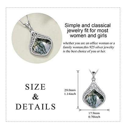 YAFEINI Teardrop Necklace Sterling Silver Filigree Irish Pendant Necklace Natural Stone Moonstone/Lapis Lazuli/Larimar/Moss Agate Necklace Jewelry - color: Moss agate teardrop necklace