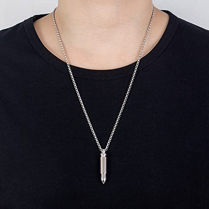 H&Beautimer Genuise 925 Sterling Silver Italian Handmade Rolo Chain Bullet Pendant Necklace for Men's 18/20/22/24/26/28/30 Inch Body Jewelry - size: 18 inch